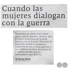 CUANDO LAS MUJERES DIALOGAN CON LA GUERRA - Por ANA BARRETO VALINOTTI - Domingo, 14 de Enero de 2018
